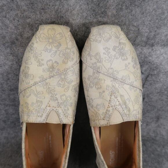 Toms Shoes Womens 6.5 Flats Slip On Casual Floral Jacquard Classics Metallic - Picture 7 of 13